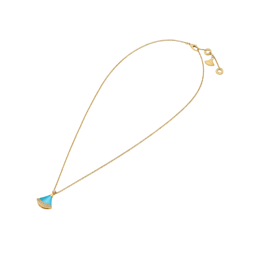 Divas' Dream 18 kt yellow gold necklace set with a turquoise element, a round brilliant-cut diamond and pavé diamonds 361440 image 2