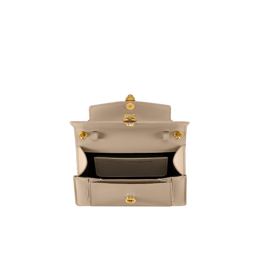 Alexander Wang x Bulgari small belt bag in moonbeam pearl light grey calf leather with black nappa leather lining. Captivating double Serpenti head magnetic closure in antique gold-plated brass embellished with red enamel eyes. 292315 image 4