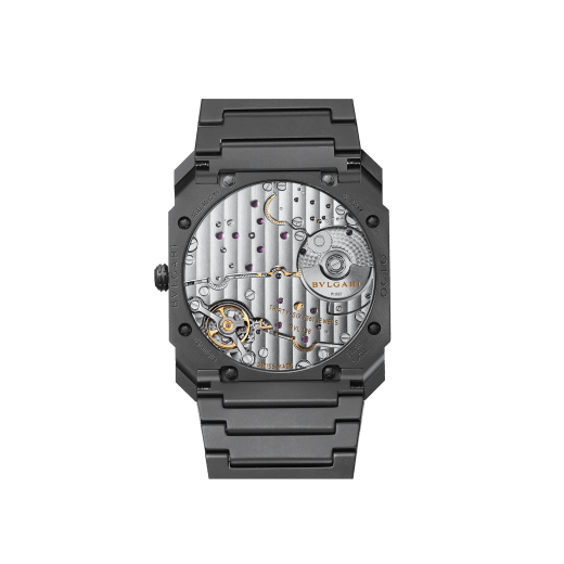 Octo Finissimo Automatic watch in black sandblasted ceramic with extra-thin mechanical manufacture movement, automatic winding with platinum microrotor, small seconds and transparent case back. Water-resistant up to 30 metres 103077 image 3