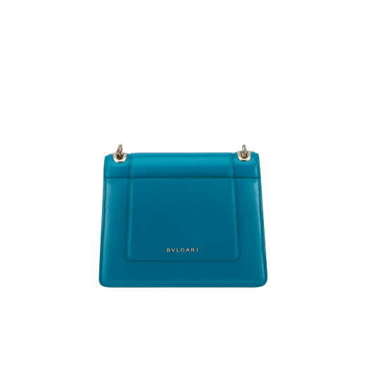 Serpenti Forever Day-to-Night small shoulder bag in emerald green calf leather with black nappa leather lining. Captivating snakehead magnetic closure in light gold-plated brass embellished with deep jade intense green enamel and light gold-plated brass scales, and black onyx eyes. SEA-1281-CL image 3