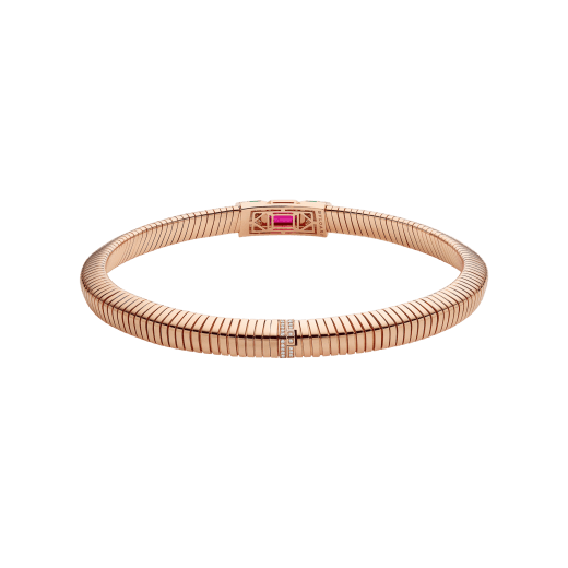 Bvlgari Tubogas 18 kt rose gold necklace set with a central rubellite, chrysoprase inserts and pavé diamonds CL860177 image 4