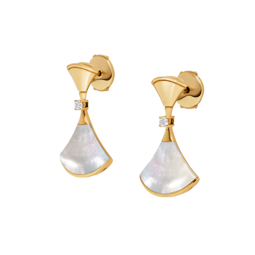 DIVAS' DREAM 18 kt yellow gold earrings set with mother-of-pearl elements and diamonds 357513 image 2