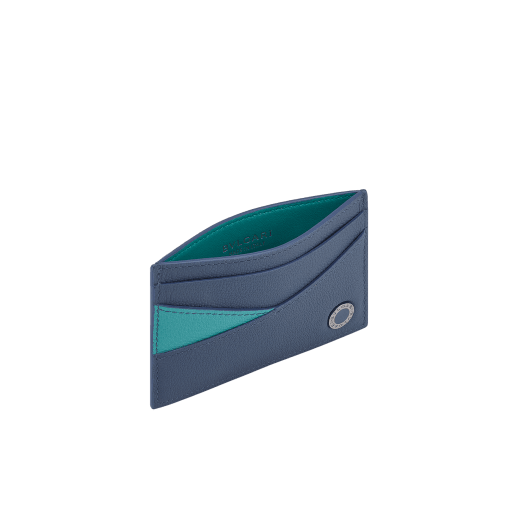 Bvlgari Bvlgari Man Kartenetui aus genarbtem Urban-Kalbsleder in Dark Grey mit Details in Foggy Opal. Ikonischer Dekor aus dunkel rutheniumbeschichtetem Messing mit Emaille in Dark Grey. BBM-CCHOLDERASYMc image 2
