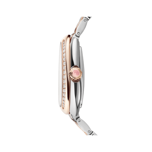 Serpenti Seduttori automatic watch in 18 kt rose gold and stainless steel with diamond-set bezel and white opaline dial. Water-resistant up to 30 metres 104058 image 3