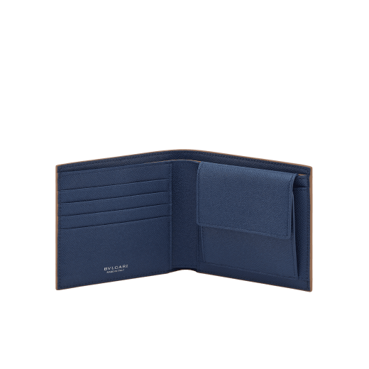 Bvlgari Bvlgari Man compact wallet in grain calf leather, desert jasper on the outside and denim sapphire on the inside. Iconic palladium-plated brass embellishment and folded closure. BBM-WLT-ITAL-R image 2