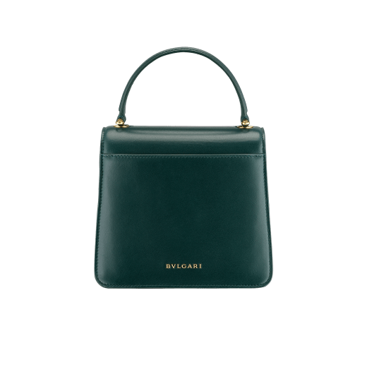 "Serpenti Forever" small maxi chain top handle bag in Forest Emerald green nappa leather, with an Deep Garnet bordeaux nappa leather internal lining. New Serpenti head closure in gold-plated brass, finished with small green malachite scales in the middle, and red enamel eyes. 1133-MCNa image 3