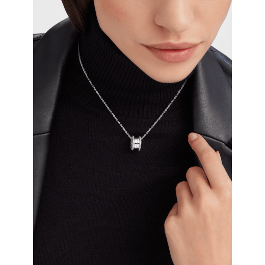B.zero1 necklace with 18 kt white gold chain and 18 kt white gold round pendant set with pavé diamonds on the edges. 350054 image 1