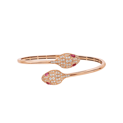 Serpenti 18 kt rose gold bracelet set with rubellite eyes and pavé diamonds. BR858550 image 2