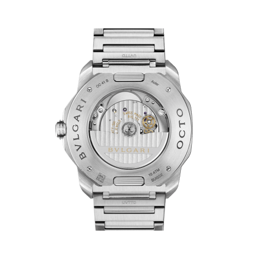 Octo Roma Automatic watch with mechanical manufacture movement, automatic winding, satin-brushed and polished stainless steel case and interchangeable bracelet, black Clous de Paris dial. Water-resistant up to 100 meters. 103740 image 4
