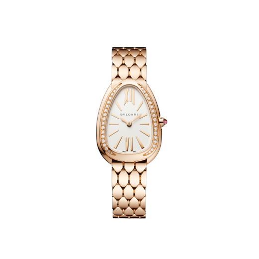 Serpenti Seduttori watch with 18 kt rose gold case, 18 kt rose gold bracelet, 18 kt rose gold bezel set with diamonds and a white silver opaline dial. 103941 image 1