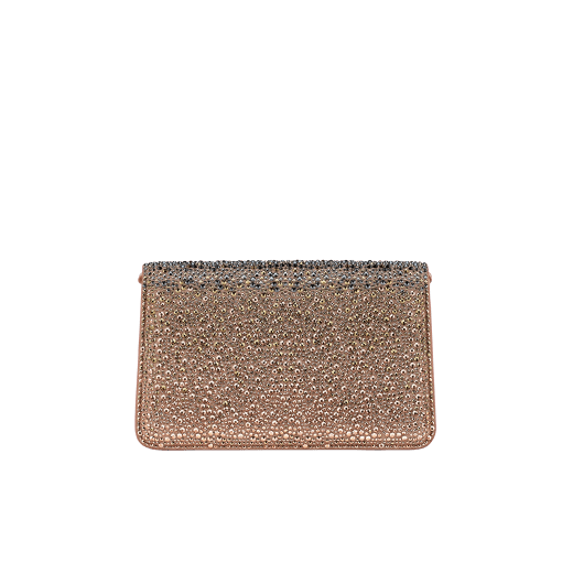 Serpenti Forever East-West small shoulder bag in desert rose suede with multi-sized dégradé rose gold crystals and desert quartz pink nappa leather lining. Captivating snakehead magnetic closure in light gold-plated brass embellished with "diamantatura" engraving on the scales, and black onyx eyes. Chinese New Year Special Edition. 293035 image 3