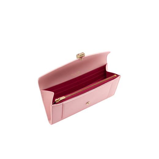 Serpenti Forever large wallet in Niagara sapphire blue calf leather with coral carnelian orange nappa leather interior. Captivating snakehead press button closure in light gold-plated brass finished with red enamel eyes. SEA-6CCWALLET image 2
