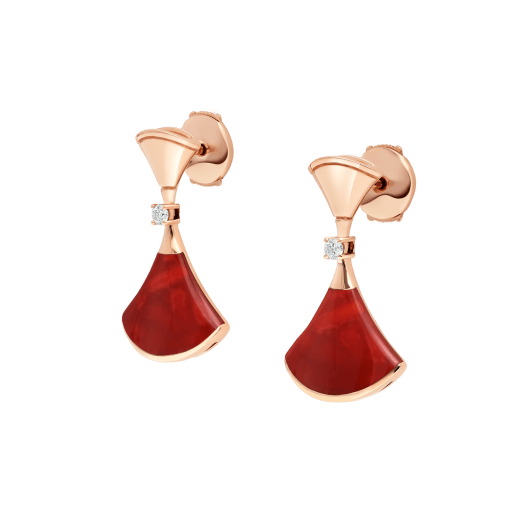 Divas' Dream 18 kt rose gold earrings, set with carnelian elements and round brilliant-cut diamonds. 356749 image 2
