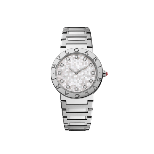 Bvlgari Bvlgari watch in polished and satin-brushed stainless steel, double logo engraving on the bezel, white mother-of-pearl dial and 12 diamond indexes. Water-resistant up to 30 metres 104194 image 1