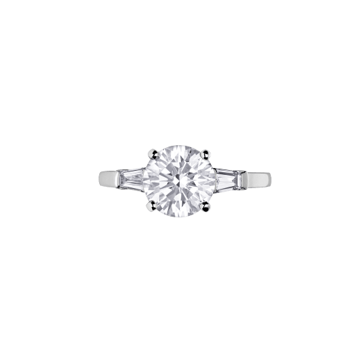 Griffe ring in platinum with round brilliant cut diamond and 2 side diamonds. Available from 1 ct. 331636 image 4