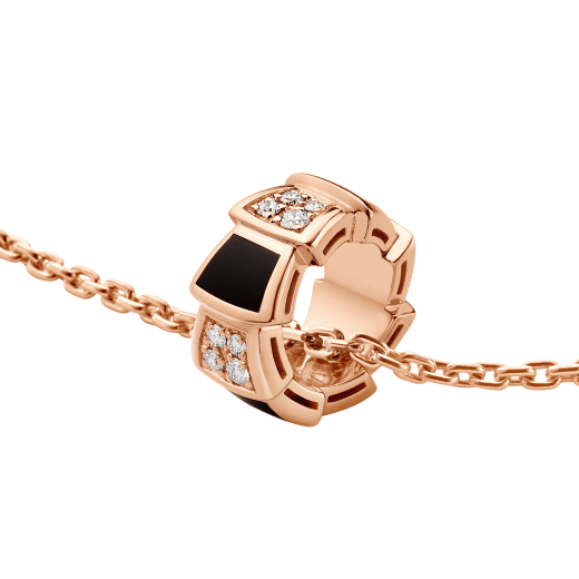 Serpenti Viper 18 kt rose gold necklace set with onyx elements and pavé diamonds on the pendant. 356554 image 3