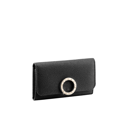 Small keyholder in white agate bright grain calf leather and berry tourmaline nappa with tiger's eye nappa lining. Iconic brass light gold plated clip featuring the BVLGARI BVLGARI motif. 579-KEYHOLDER-Sa image 1