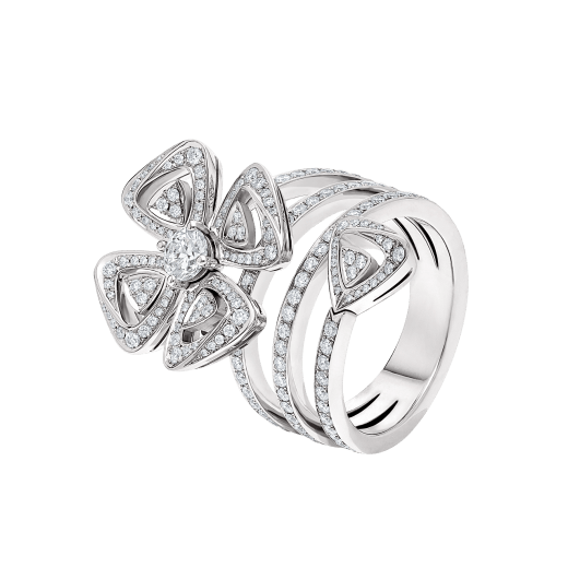 Fiorever 18 kt white gold ring set with a central brilliant-cut diamond (0.30 ct) and pavé diamonds (0.79 ct) AN859148 image 1