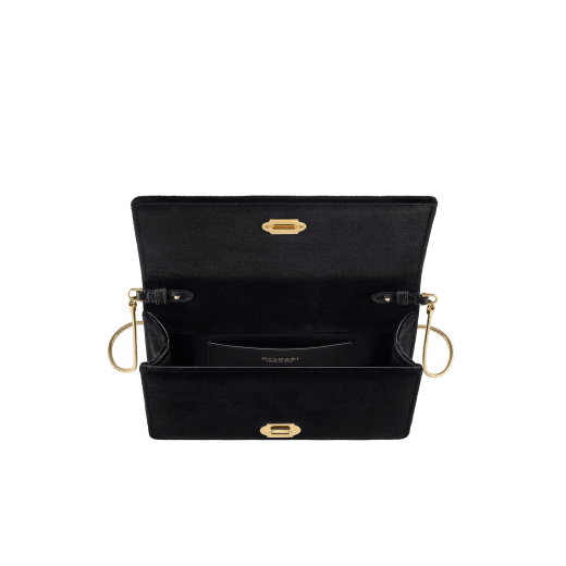 Tubogas Top Handle bag in black velvet with black nappa leather lining. Iconic Tubogas handle in gold-finished brass with Parentesi details and clasp closure, both set with zirconia. 295644 image 3