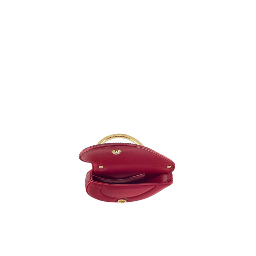 Serpenti Cuoricino mini top handle bag with gold Neige Pavé Crystals applied on a suede base and bright Travertino nappa leather lining. Captivating snake body-shaped top handle in gold-plated brass embellished with engraved scales; press-button closure. SRN-001-1366XS-CRYS image 3