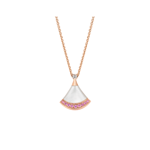 Divas' Dream 18 kt rose gold necklace set with a mother-of-pearl element, a round brilliant-cut diamond and pink sapphires. Chinese Valentine's Day Special Edition 361609 image 1
