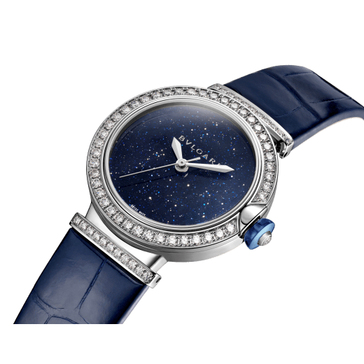 LVCEA watch with mechanical movement and automatic winding, 18 kt white gold case set with 66 round brilliant cut diamonds (about 1.58 ct), blue aventurine dial, blue alligator bracelet and 18 kt white gold links set with diamonds. Water-resistant up to 50 meters 103340 image 2