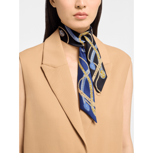 Serpenti 75 shelley in fine teal silk with a BVLGARI BVLGARI metal pendant. Made of 100% silk. SERPENTI75NEW-SH image 1
