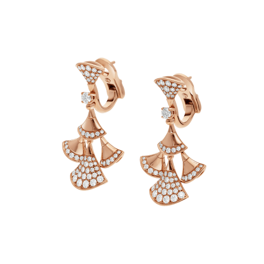 DIVAS' DREAM earrings in 18 kt rose gold set with a diamond and pavé diamonds. 352810 image 2