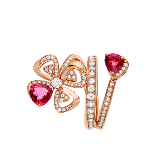 Fiorever 18 kt rose gold ring set with a brilliant-cut diamond, a fancy-cut and a pear-shaped rubellite and pavé diamonds AN859737 image 2