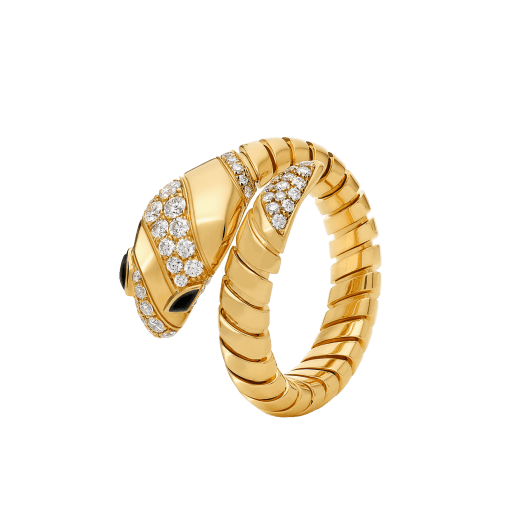 Serpenti one-coil 18 kt yellow gold ring set with demi pavé diamonds on the head and the tail, and black onyx eyes AN859785 image 1