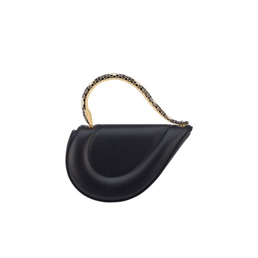 Serpenti Cuore 1968 top handle bag in star rose pink calf leather with crystal rose nappa leather lining. Captivating snake body-shaped top handle in gold-plated brass embellished with star rose pink enamel scales and zirconia eyes; press-button closure. SRN-001-1326S image 5