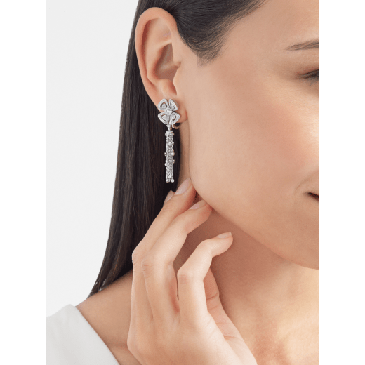 Fiorever 18 kt white gold earrings, set with two central diamonds and pavé diamonds. 354528 image 1