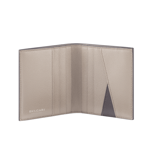 Bvlgari Bvlgari Man small bifold wallet in Urban grained calf leather, dark grey on the outside and foggy opal on the inside. Iconic dark ruthenium-plated brass embellishment with dark grey enamel, and folded closure. BBM-BIFOLDSASYM image 2
