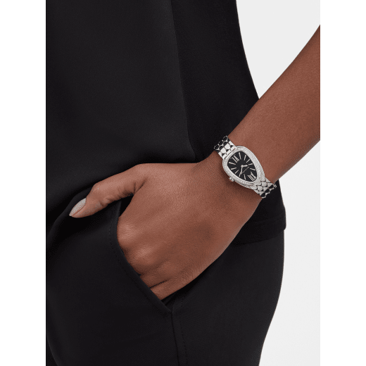 Serpenti Seduttori watch with stainless steel case set with diamonds, black lacquered dial and stainless steel bracelet. Water-resistant up to 30 meters. 103449 image 2