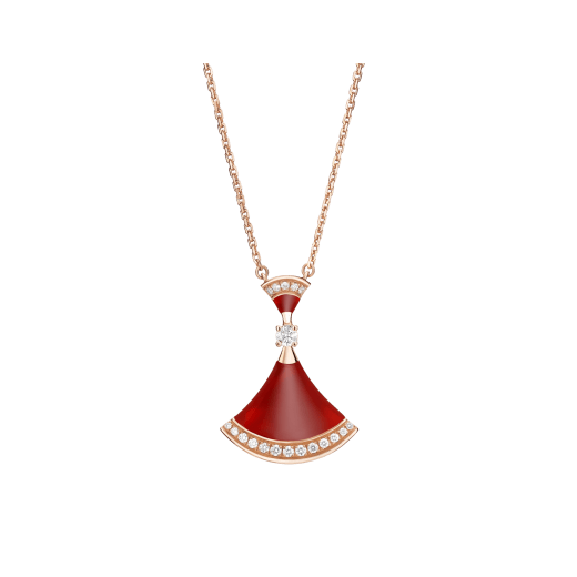 DIVAS' DREAM 18 kt rose gold necklace set with carnelian elements, a round brilliant-cut diamond and pavé diamonds. 356437 image 1