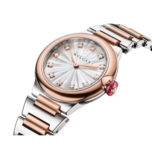 Lvcea watch in 18 kt rose gold and stainless steel with white mother-of-pearl intarsio dial and 12 diamond indexes. Water-resistant up to 50 metres 103878 image 2