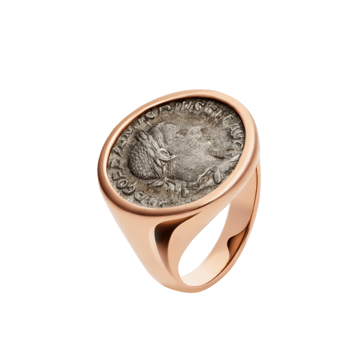 خاتم مونيتي من الذهب الوردي عيار 18 قيراطاً مرصع بقطعة نقود أثرية برونزية أو فضية AN856864 image 1
