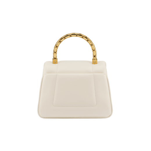 Serpenti Reverse small top handle bag in black quilted Metropolitan calf leather with black nappa leather lining. Captivating snakehead magnetic closure in gold-plated brass embellished with red enamel eyes. 1234-MCL image 3