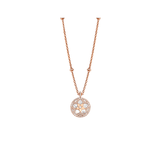Jannah Flower 18 kt rose gold pendant necklace set with mother-of-pearl inserts and pavé diamonds 358490 image 1