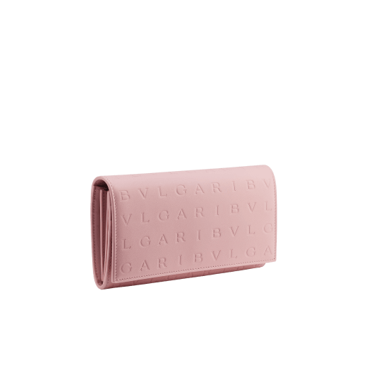 Bvlgari Logo large wallet in Ivory Opal white calf leather with hot stamped Infinitum Bvlgari logo pattern and plain Pink Spinel nappa leather lining. Light gold-plated brass hardware BVL-LONGWALLET image 1