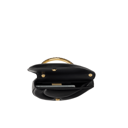 Serpenti Cuore 1968 top handle bag in perla white calf leather with perla white nappa leather lining. Captivating snake body-shaped top handle in gold-plated brass embellished with perla white and black enamel scales and zirconia eyes; press-button closure. SRN-001-1367S-r image 6