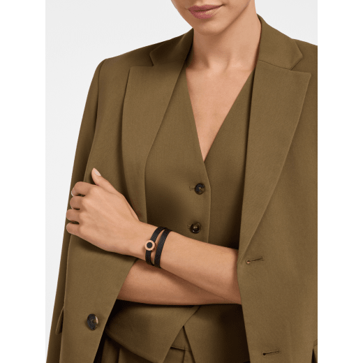 Bvlgari Bvlgari double tour bracelet in black soft calf leather with iconic gold-plated brass clasp closure embellished with tone-on-tone enamel insert. BB-DOUBLETOURa image 1