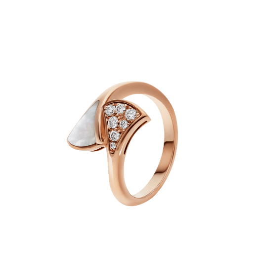 DIVAS' DREAM small contraire ring in 18 kt rose gold, set with mother-of-pearl and pavé diamonds (0.10 ct). AN858003 image 1