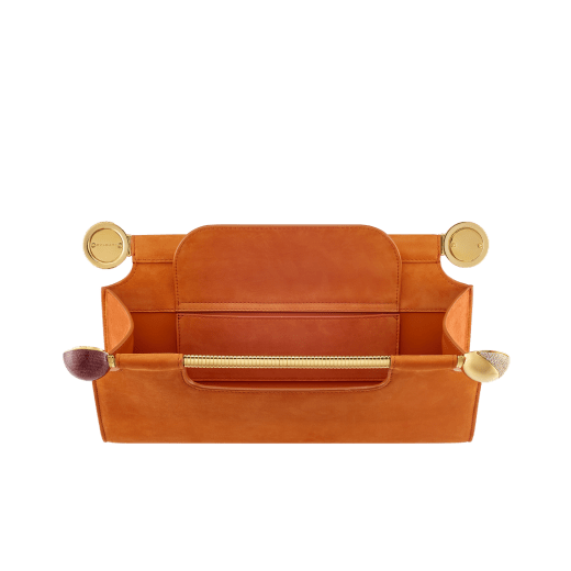 Tubogas Spheres clutch in Terracotta nubuck leather with Terracotta nappa leather lining. Iconic handle in gold-plated brass with spheres at both ends embellished with Roman garnet, citrine enamel and zirconia; magnetic closure. 295689 image 3