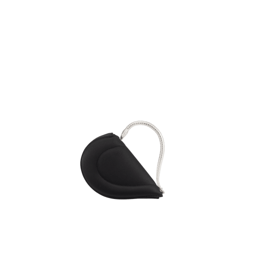 Serpenti Cuoricino mini top handle bag in magenta satin with magenta nappa leather lining. Captivating snake body-shaped top handle in light gold-plated brass embellished with engraved scales; press-button closure. SRN-001-1366XS image 5