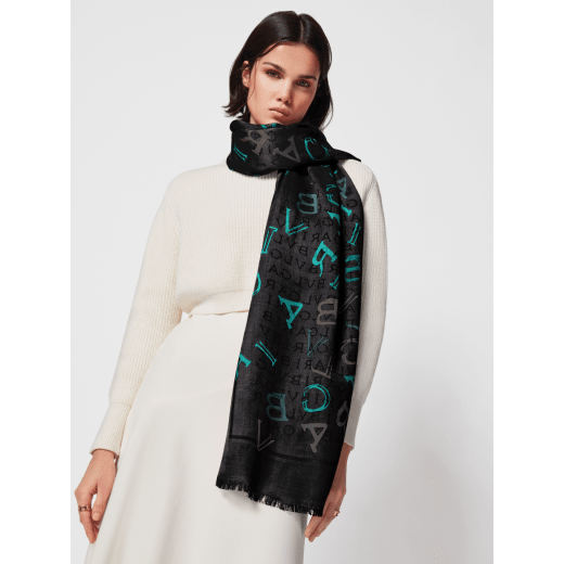 Lettere Maxi Diagonal stole in fine white agate silk wool. Made of 60% silk, 40% wool. LETTEREMXDIAG image 1