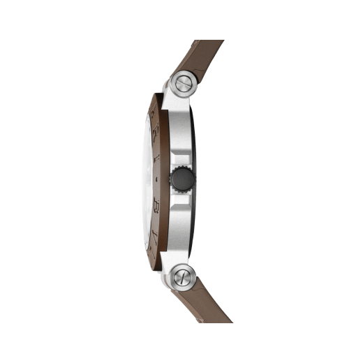 Bvlgari Aluminium GMT x Fender® watch with mechanical movement, automatic winding, GMT 24h function, 40 mm aluminium case, brown rubber bezel and bracelet, and brown and cream gradient dial. Limited Edition of 1.200 pieces 104117 image 3