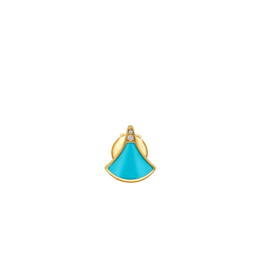 Divas' Dream 18 kt yellow gold fan-shaped single stud earring set with turquoise and pavé diamonds 361995 image 1