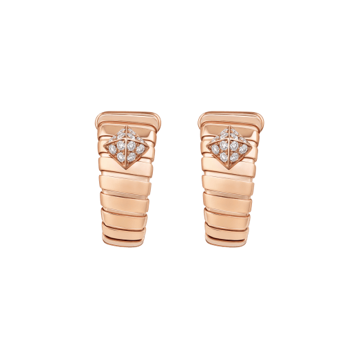 Bvlgari Tubogas 18 kt rose gold hoop earrings set with pavé diamonds studs 362299 image 1
