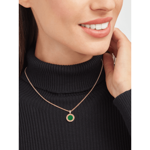 BVLGARI BVLGARI necklace with 18 kt rose gold chain and 18 rose gold pendant set with green jade and pavé diamonds 357256 image 5